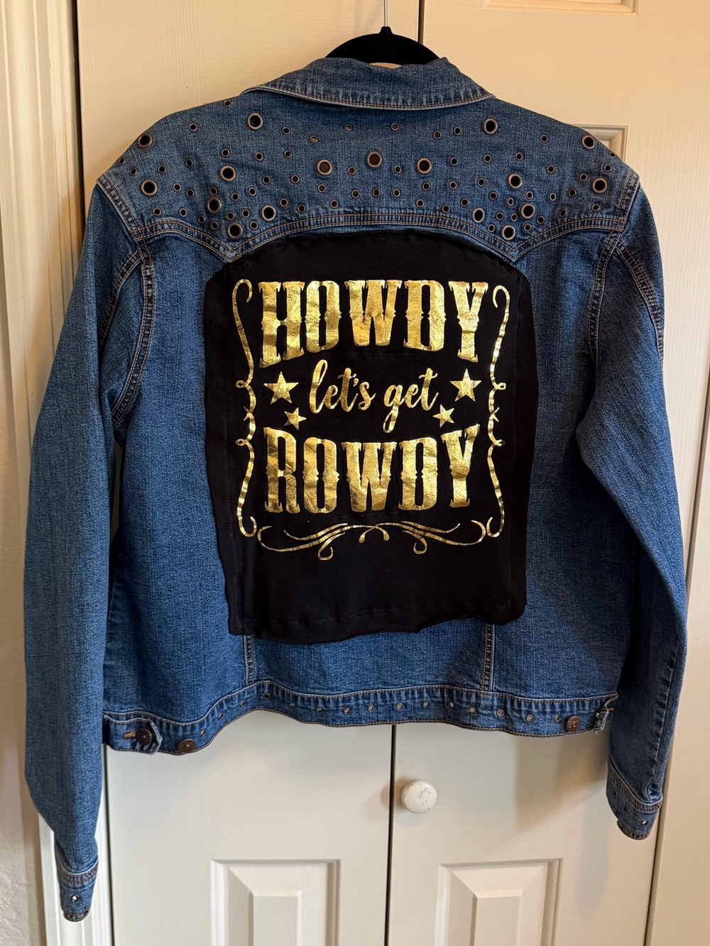 ETHYL Denim Jacket. 'Howdy Let's Get Rowdy' CUSTOM detail!